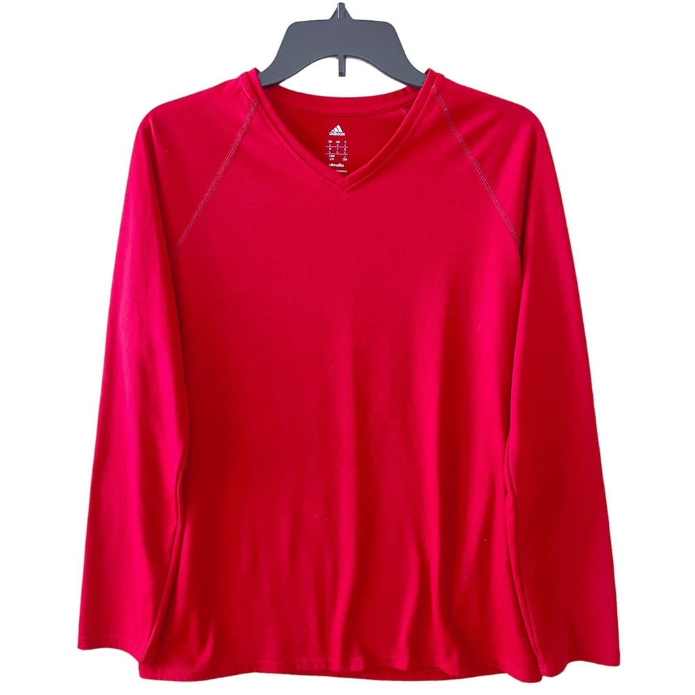 Adidas ClimaLite Running Top Red V-Neck Training Workout Pullover Womens L